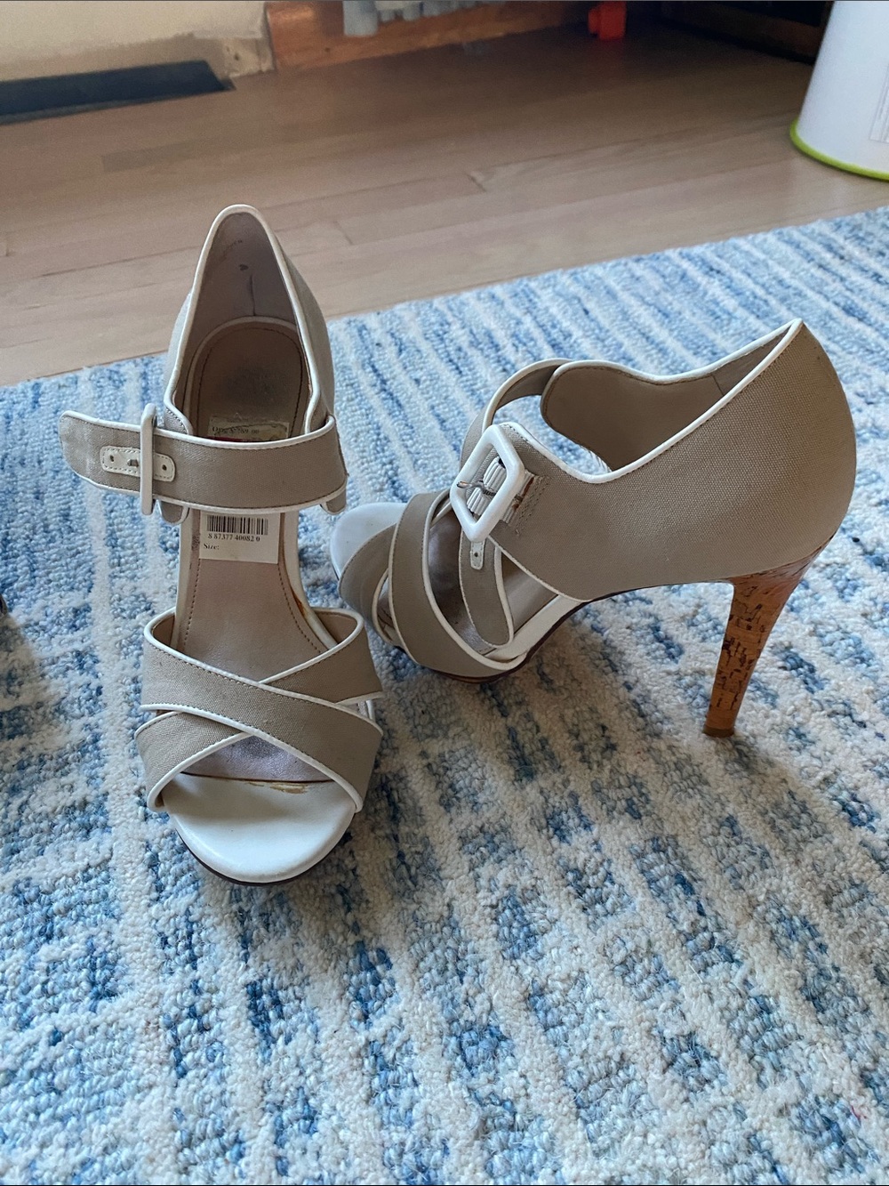 Marc Fisher Beige Strappy Cork Platform Heels